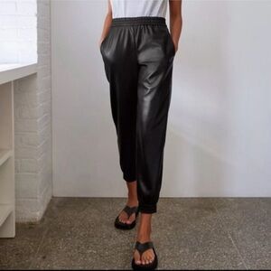 Aritzia Babaton Zedel Faux Leather Jogger Pants Black Mid Rise Pockets Size 4